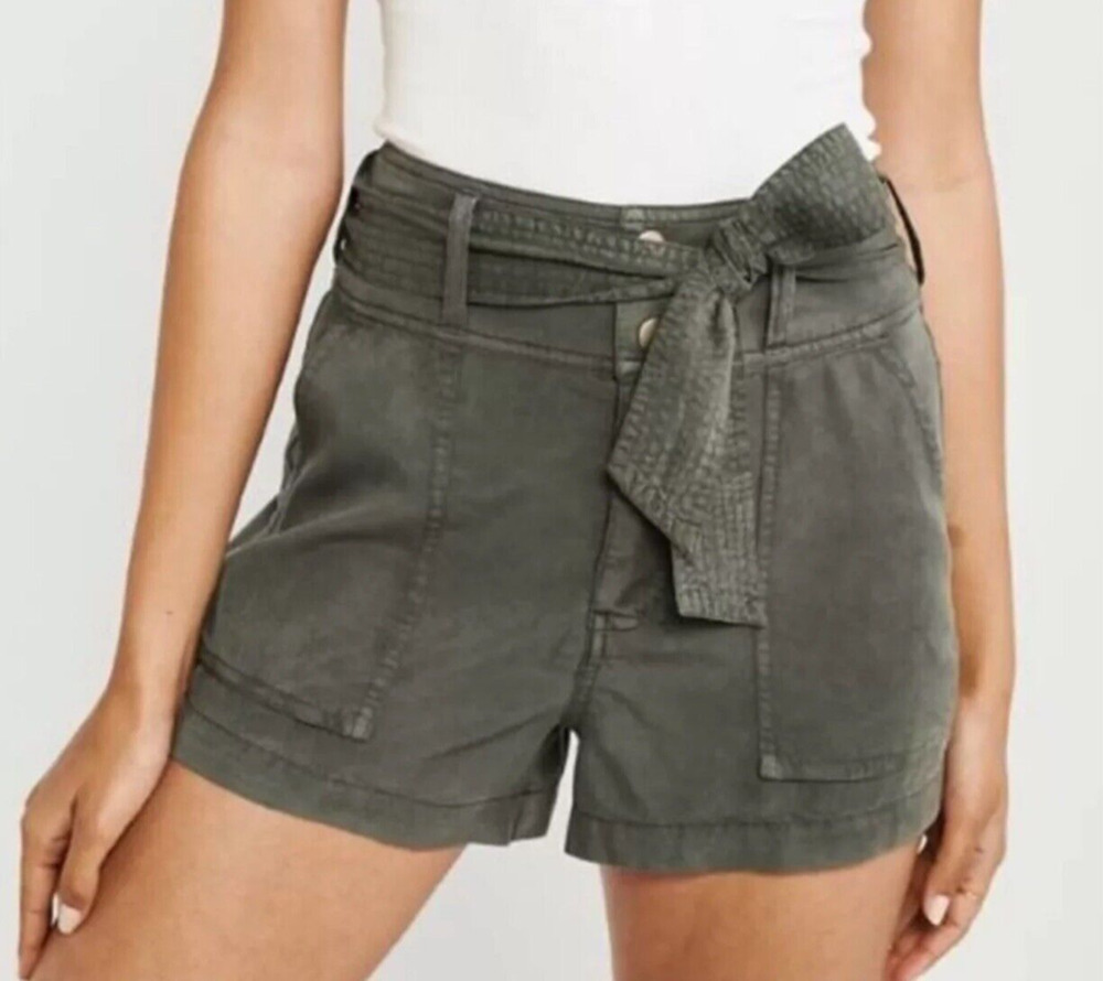 Abercrombie & Fitch Shorts Women's Size S Army Green Flowy 100% Lyocell Belted
